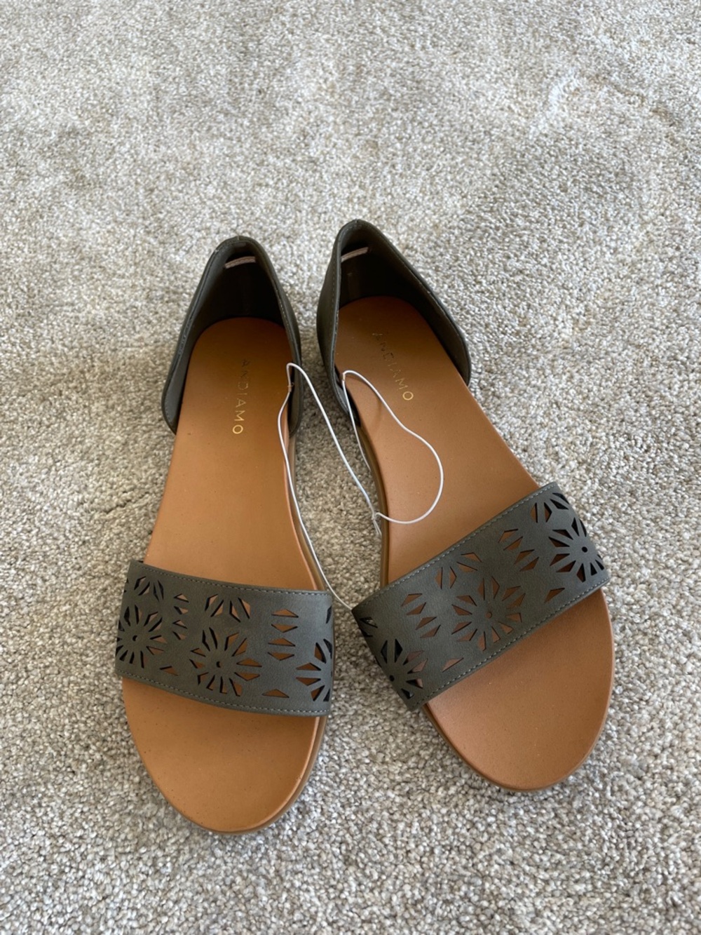 Andiamo Olive Green Laser-Cut D'Orsay Sandals